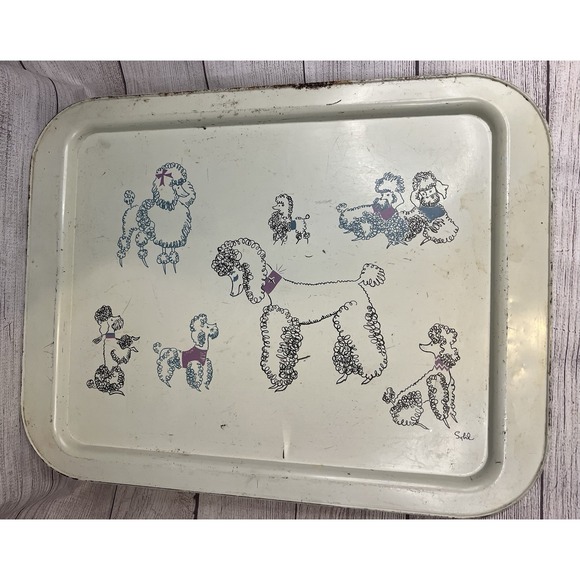 Other - Mid Century Poodle Tray By Sybil TV White Blue Pink Kitschy